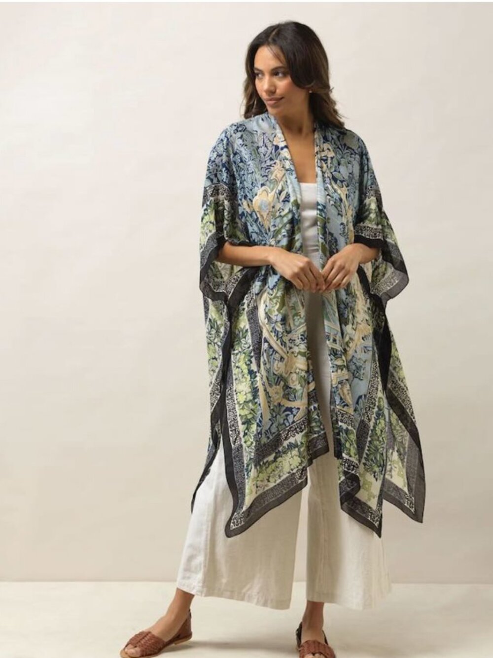 One Hundred Stars Tapestry Sea Throwover Kimono Longline Mid-length Garden Print